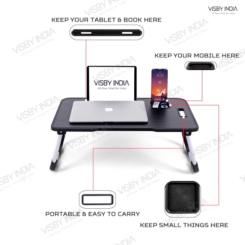 Image of Study Table Bed Table Premium Laptop Table /Foldable and Portable Wooden /Writing Desk for Office /Home /School (US Black)