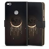 Klapphülle kompatibel mit Huawei P8 Lite 2017 Handyhülle aus Kunst Leder schwarz Flip Case Mond...