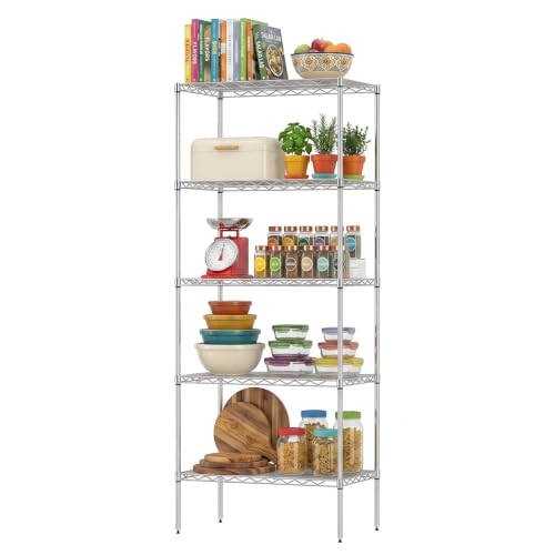 Image of BestOffice | 5-Tier Wire Shelf | 14 inch x 24 inch x 60 inch | Chrome | Storage Shelves Metal Shelving Kitchen Storage , Holds upto 750 lbs | Rust-Resistant, No-Tool Assembly | for Home, Garage