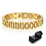 MPRAINBOW Gold Thick Link Bracelet for Women - 7" Stainless Steel Watch Band Chain Wristband Jewelry