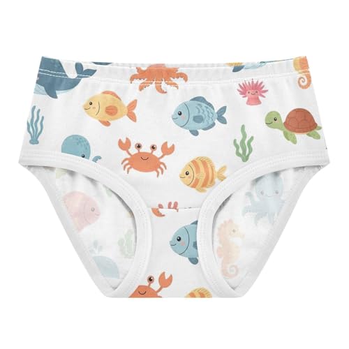 Cute Colorful Sea Animals Whales Toddler Girls Panties, Girls' Cotton Brief Underwear, 2T–8 Years