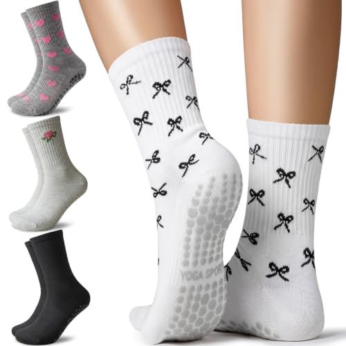 Image of yeuG Pilates Grip Socks for Women Yoga Slouch Socks with Grip for Barre Knee High Boot Socks Long Scrunch Slipper Socks
