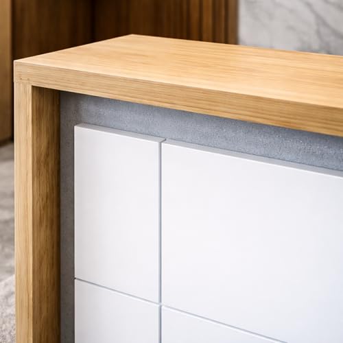 Image of Modern White Reception Desk for Office, Salon, Clinic | Luxury Front Reception Counter Table with Storage | Particle Board & Particle Board Reception Table - (RCT-034 LPB L8W2)