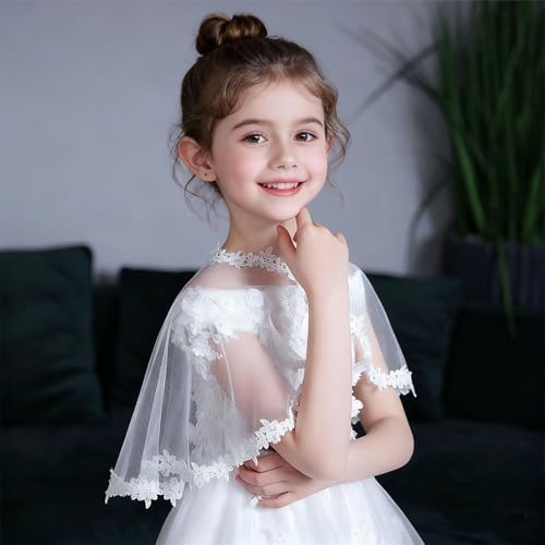 Image of White Lace Cape Floral Bolero Cardigan Shrug Cover Up Jacket for Girls Kids Toddler Child