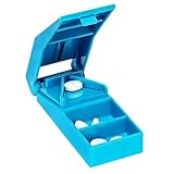 Blauer Quadratischer Tablettenteiler, Tablettenschneider mit Edelstahlklinge Einfach Zu Reinigen Pillenteiler, Inklusive Praktischem Aufbewahrungsfach für Geteilte Tabletten und Tablettenspalter