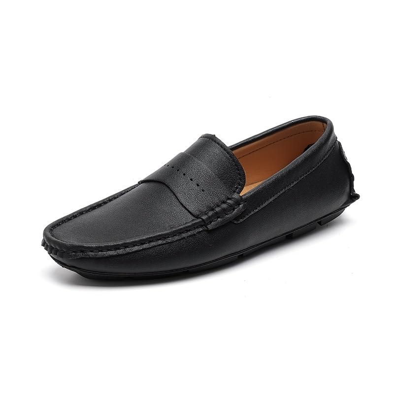 Mens Loafers Solid Color Leather Penny Driving Loafers Flat Heel Slip Resistant Lightweight Casual Slip-ons