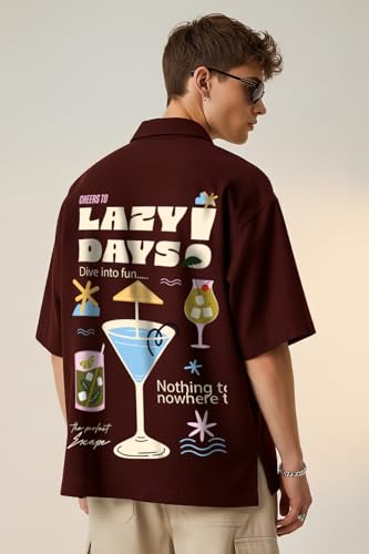 Image of Veirdo Mens Graphic Print Shirt | Comfortable Cotton Fabric | Oversized, Half Sleeve | Casual Wear