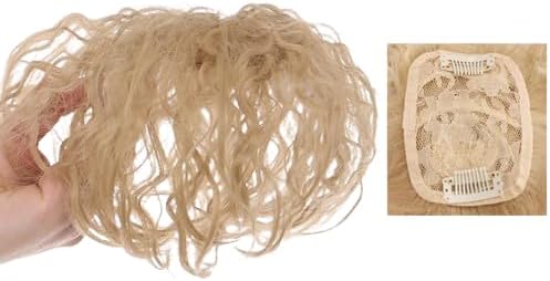 Small Area Short Curly Human Hair Topper Fluffy Curly Hair Topper Clip in Hairpieces Top Topper Hair Replacement Wiglets Weavy Topper Hair Pieces for Women，Blonde