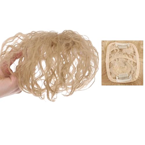 Small Area Short Curly Human Hair Topper Fluffy Curly Hair Topper Clip in Hairpieces Top Topper Hair Replacement Wiglets Weavy Topper Hair Pieces for Women，Blonde