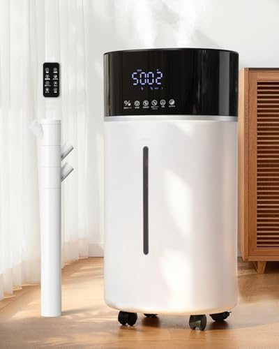 Luftbefeuchter für große Räume 18L, Warm und Kalter Nebel bis 200 m², Weiß | Ultraschall Humidifier mit verlängertem Rohr & Doppeldüsen, Raumbefeuchter für Wohnzimmer, Schlafzimmer