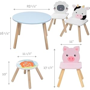 Kids Wooden Animal Table & Chair Set w 4 Seats- Cow Pig Sheep Plus Adult Stool for Arts Crafts, Dining, Pretend Play- Durable Playroom Furniture for Home, Daycare Classroom- Toddler Children Gift Kids Wooden Animal Table Chair Set w 4 Seats Cow Pig Sheep Plus Adult Stool for Arts Crafts Dining Pretend Play Durable Playroom Furniture for Home Daycare Classroom Toddler Children Gift