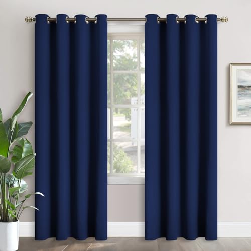 Image of YoungsTex Navy Blue Blackout Curtains 90 Inch Length for Living Room - Room Darkening Drapes with Grommet for Bedroom Dining Privacy Thermal Insulated, 2 Panels, 52 x 90 Inch