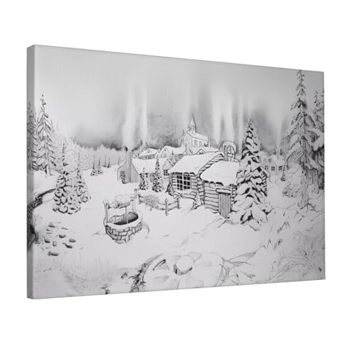 Peinture sans cadre hiver sur neige | Solution déco murale bureau et chambre