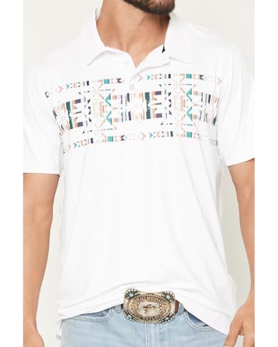 HOOEY Men's The Weekender Southwestern Border Print Short Sleeve Polo Shirt - HP034WHAZ US White3