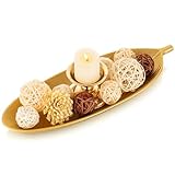 Hanobe Leaf Wooden Decorative Tray: Leaf Shaped Wood Key Tray Decor Leaves Bowl for Crystal Small Candle, Gold