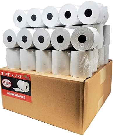 (50 Rolls) 3 1/8 x 273 Thermal Paper Receipt Rolls (55 GSM Premium Quality German Paper) Fits All POS Cash Registers BPA Free - BuyRegisterRolls