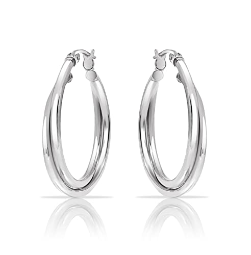 Hoops & Loops Sterling Silver Intertwining Square-Tube Polished Hoop Earrings, 25mm