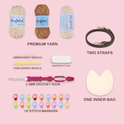 Image of Hanfetch Crochet Kit for Advanced or Intermediate Beginner, Step by Step Video Tutorial and Detailed Guide Instruction DIY Craft Supplies for Adult and Kid with Complete Kit for Granny Square Tote Bag