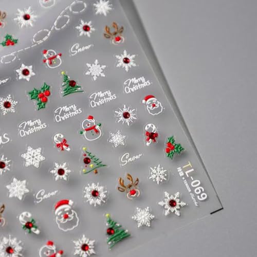Image of 5D Embossed Christmas Nail Art Stickers for Nails Art Santa Claus Snowflake Nail Decals Xmas Winter Self Adhesive Rhinestone with Design for Women Manicure Supplies Decorations Accessories