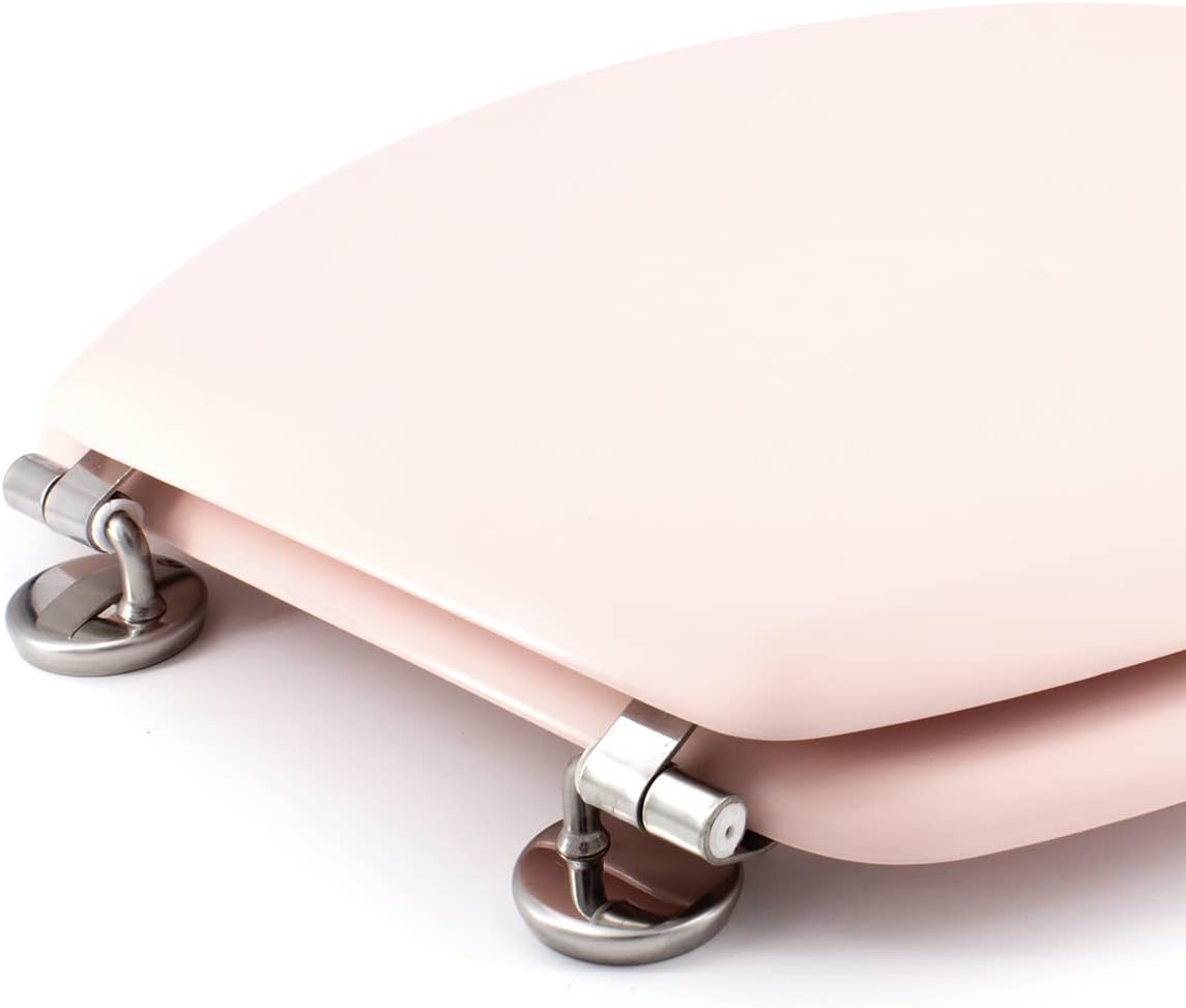Close-up of the stainless steel hinges on the Gelco Design Dolce Toilet Seat