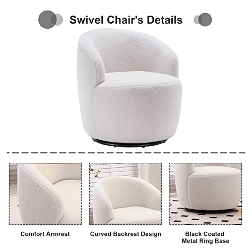 Calabash Swivel Barrel Chair For Living Room, Accent Round 360° Swivel Club Chairs, Modern Teddy Upholstered Arm Chairs For Nursery, Bedroom, Office, Hotel(White) #TOP4