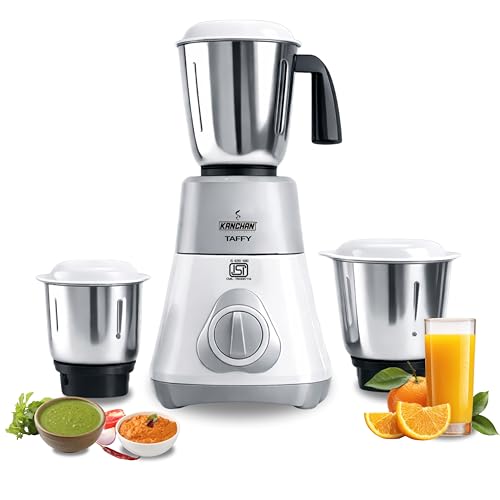 Image of Kanchan Mixer Grinder with 3 Stainless Steel Jars (650 Watts) - Tough Grinding & Fast Smooth Blending with Large Steel Jars (1.5 Ltr, 1 Ltr & 400ml Chutney Jar), Powerful Motor, ISI, 2 year Warranty
