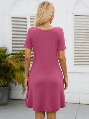 Image of KORSIS Summer Women's Dress Casual T-Shirt Short Sleeve Dresses Swing Flowy Beach Vacation Work Sundress with Pockets