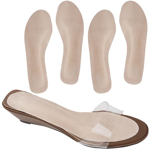 4 Count Pigskin Sandal Inserts for Women Shock Absorb,Self-Adhesive High Heel Inserts Anti Slip, Shoe Cushioning Insoles for Pain Relief, Leather Barefoot Inserts Sockless Insoles for All Shoes, M