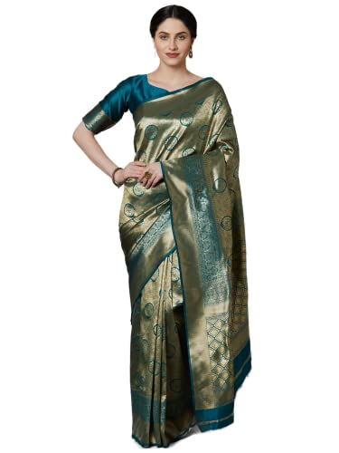 Image of AKHILAM Women's Kanjivaram banarasi silk Woven Design Saree With Unstitched Blouse Piece Saree With Un-Stiched Blouse