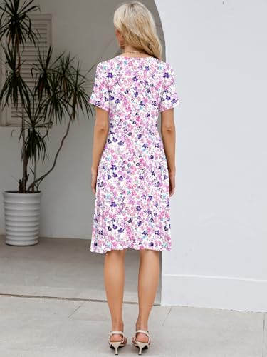 Image of Naggoo Womens Summer Dresses for Women 2026 Spring Floral Sundress Short Sleeve V Neck Wrap Dress with Pockets
