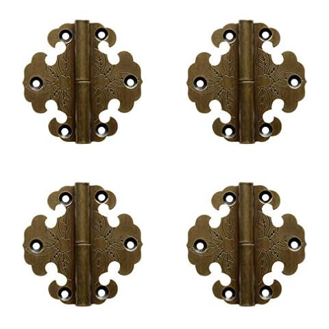 Tiazza 4Pcs Antique Pure Brass Double Doors Hinges Furniture Cabinet Drawer Door Removable Hinges Cover