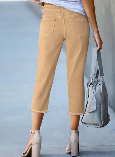 Image of Sidefeel Women's High Waisted Straight Leg Jeans Capri Denim Pants