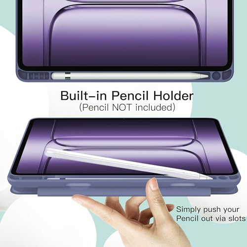 Image of TGK Rotating Case Cover for OnePlus Pad 3 13.2 inch Tablet, Pad 2 Pro, Pad 4 Pro with Pencil Holder Trifold Stand Cover Clear Back (Lavender)