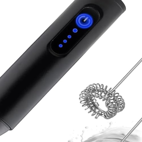 Image of Bonsenkitchen Rechargeable Milk Frother & Coffee Whisker with Dual Spring Tech |Coffee Frother Electric Blender Mixer |Hand Blender |Coffee Maker and Beater Electric (Black 2)