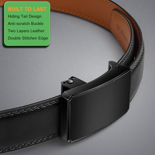 Image of BULLIANT Men Ratchet Belt 2 Pack, Click Sliding Leather Belt Adjustable for Gift Men Dress Casual Jeans 1 3 /8,Cut for Fit