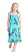 Girl Elastic Ruffle Hawaiian Luau Dress in Turquoise