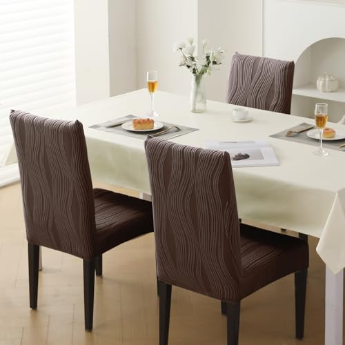Image of HOKIPO 200 GSM Stretchable Knitting Jacquard Chair Cover Set of 1,'Nestiva Series' Chocolate Brown (AR-6072-BR)