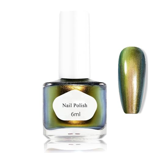 Chameleon Holographic Glitter Nagellack - Grün Glitzer Chrom-Nagellack Schnell Trocknend - Chamäleon Laser Ohne Trocknen UV-Lampe für Frauen at Home DIY (Grün, 6ML)