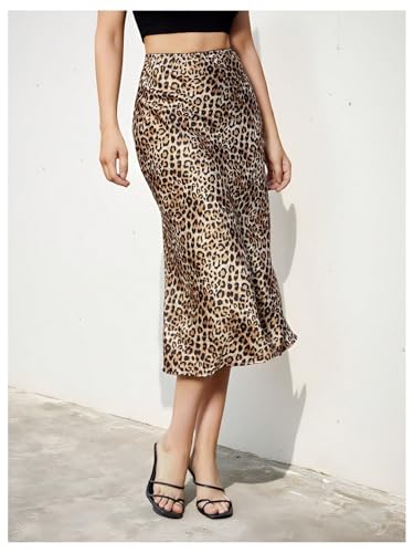 Floerns Women's Cheetah Print Midi Skirt Fishtail Ruffle Leopard Going Out Skirts2
