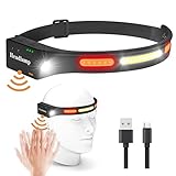 Led Headlamp Rechargeable 230° Wide Beam Headlight with Motion Sensor 5 Modes 2 COB Head Lamp...