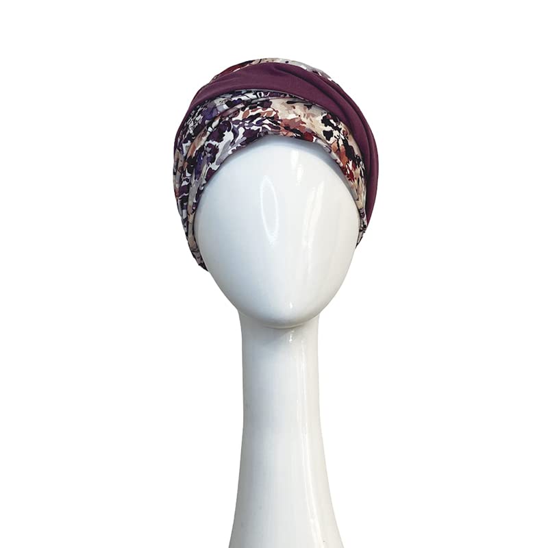 CAREBELL Oncological Turban/Comfort Model Mauve Flowers/Cotton Fabric/Oeko - Image 2