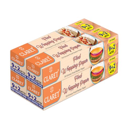 Image of Claret Oil Grease Proof Food Wrapping Paper | 9+2 Meter Roll | Eco-Friendly Non-Stick Butter Paper For Burgers Snacks Sandwiches (Pack Of 4)