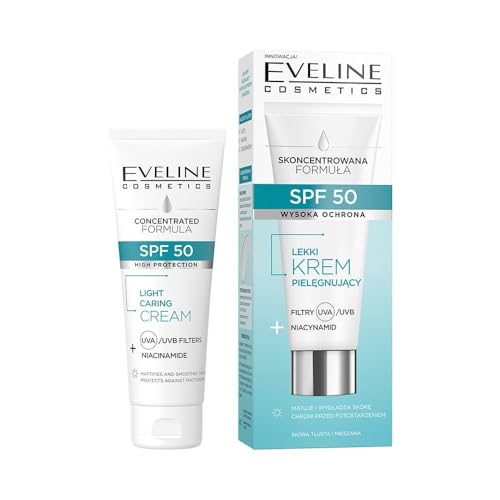 Eveline Cosmetics Leichte Feuchtigkeitscreme fürs Gesicht SPF50 mit Niacinamid - Breitbandiger UVA/UVB-Schutz und vegane Formel