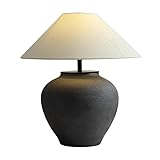 Farmhouse Table Lamps Black 18.8' Tall Ceramic Table Lamp Rustic Southwestern Clay Pot Ceramic Lampshade with Fabric Shade Bedside Nightstand for Living Room Bedroom House Office Entryway (Black)