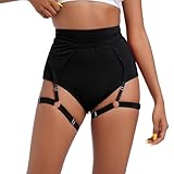 Women's Yoga Workout Shorts with Belt Garters High Cut Elastic Waist Cheeky Booty Biker Gym Running Shorts Ruffle Hot Pants Rave Dance Bottom Active Hot Pants Exotic Underwear Panties Black L