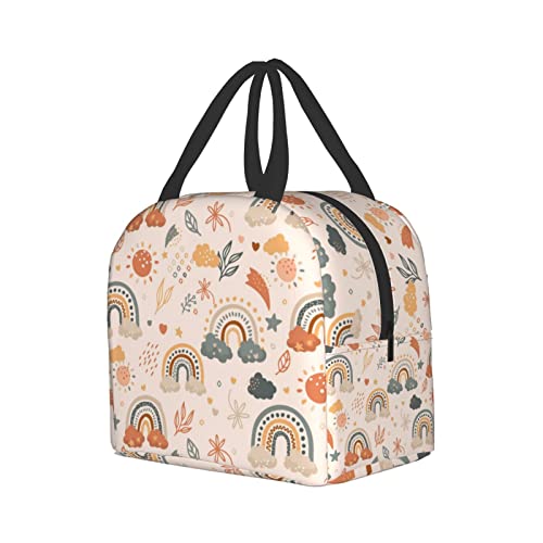 Ucsaxue Aesthetic Boho Rainbow Lunch Bag Small Insulated Lunch Box With Front Pocket Aesthetic Lunch Bags For Girls Boys Freezable Bento Box Women Men Lunch Boxes #TOP1