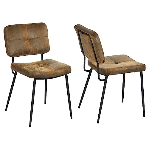 MEUBLE COSY Lot de 2 Chaises de Salle à Manger Rétro Vintage avec Dossier Assise Rembourrée en Suédine Pieds en métal pour Cuisine Salon Chambre Bureau,...