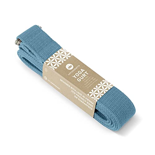 Lotuscrafts Correa de yoga – 100% algodón (KBA) – para un mejor estiramiento – para principiantes y avanzados – Correa de yoga con cierre de metal [250 x 3,8 cm]