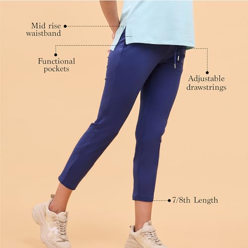 Image of Enamor Mid Rise 7 /8th Length Drawstring Closure Travel Pants for Women - Relaxed Fit, Quick Dry, Antimicrobial - E068