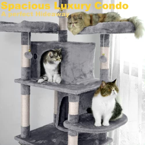 Negtte Cat Tree Tower For Indoor Cats,67 Inches Extra Large Multi-Level Cat Condo With Sisal Scratching Posts For Large Cats Kitty Play House,Light Gray #TOP2